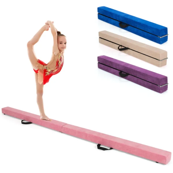 210 cm opvouwbare evenwichtsbalk draagbare vloer balans balk met handvatten extra stevig gymnastiek materiaal roze 1