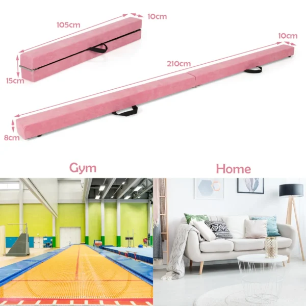 210 cm opvouwbare evenwichtsbalk draagbare vloer balans balk met handvatten extra stevig gymnastiek materiaal roze 2
