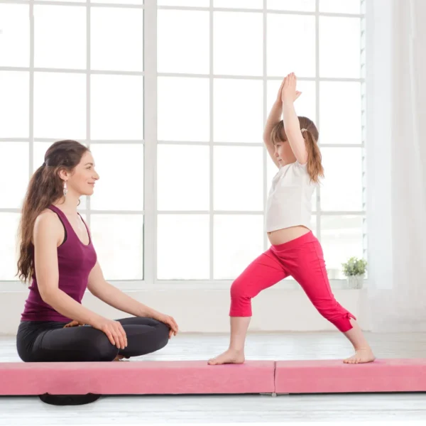 210 cm opvouwbare evenwichtsbalk draagbare vloer balans balk met handvatten extra stevig gymnastiek materiaal roze 3