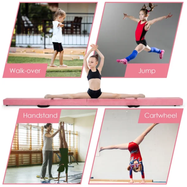210 cm opvouwbare evenwichtsbalk draagbare vloer balans balk met handvatten extra stevig gymnastiek materiaal roze 6