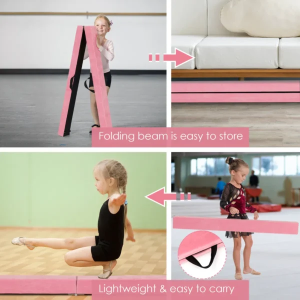 210 cm opvouwbare evenwichtsbalk draagbare vloer balans balk met handvatten extra stevig gymnastiek materiaal roze 7
