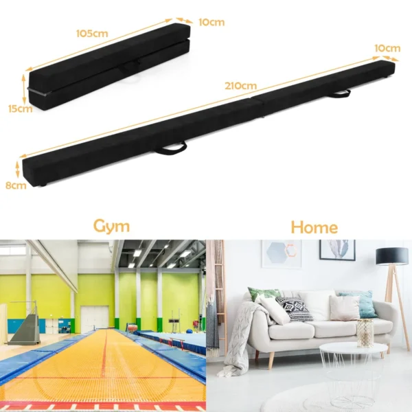 210 cm opvouwbare evenwichtsbalk draagbare vloer balans balk met handvatten extra stevig gymnastiek materiaal zwart 2