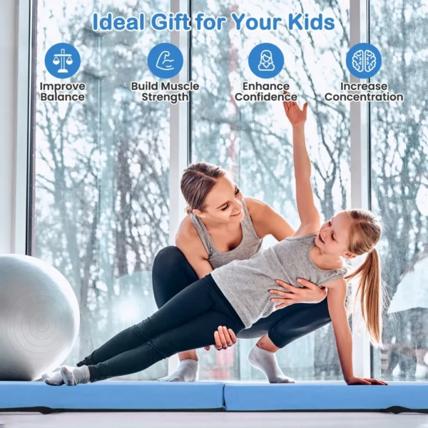 210 cm opvouwbare evenwichtsbalk schuimrubberen gymnastiekbalk met antislip basis voor kinderen draagbaar turntoestel blauw 5