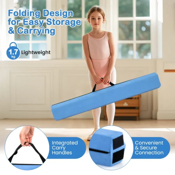 210 cm opvouwbare evenwichtsbalk schuimrubberen gymnastiekbalk met antislip basis voor kinderen draagbaar turntoestel blauw 7