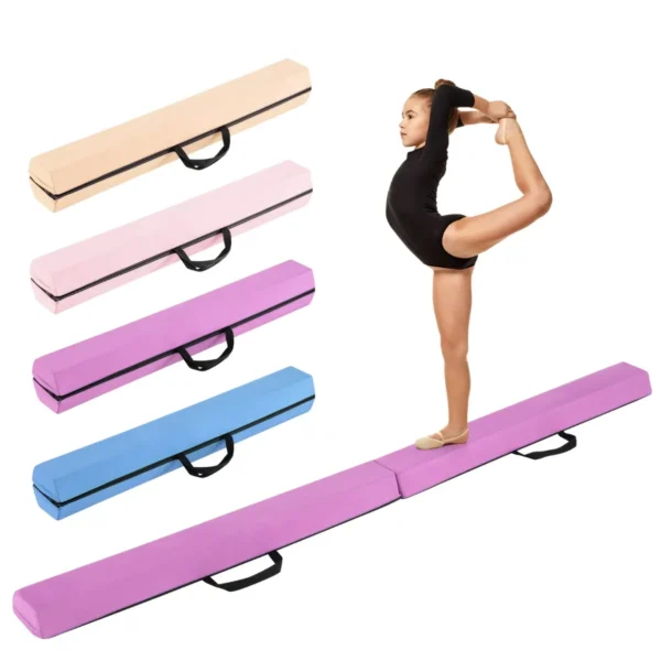 210 cm opvouwbare evenwichtsbalk schuimrubberen gymnastiekbalk met antislip basis voor kinderen draagbaar turntoestel paars 1