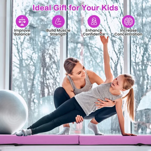 210 cm opvouwbare evenwichtsbalk schuimrubberen gymnastiekbalk met antislip basis voor kinderen draagbaar turntoestel paars 5