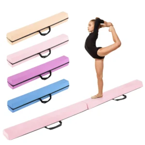 210 cm opvouwbare evenwichtsbalk schuimrubberen gymnastiekbalk met antislip basis voor kinderen draagbaar turntoestel roze 1