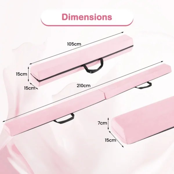 210 cm opvouwbare evenwichtsbalk schuimrubberen gymnastiekbalk met antislip basis voor kinderen draagbaar turntoestel roze 3