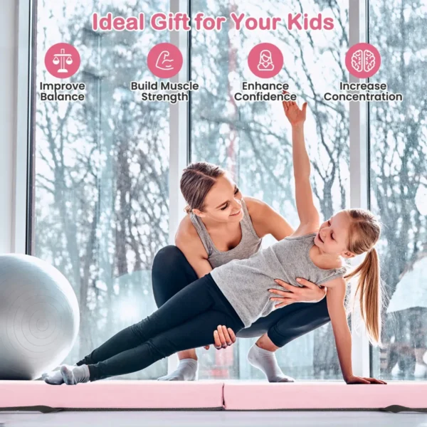 210 cm opvouwbare evenwichtsbalk schuimrubberen gymnastiekbalk met antislip basis voor kinderen draagbaar turntoestel roze 4