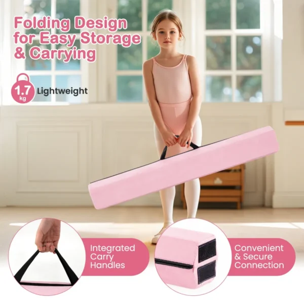 210 cm opvouwbare evenwichtsbalk schuimrubberen gymnastiekbalk met antislip basis voor kinderen draagbaar turntoestel roze 7