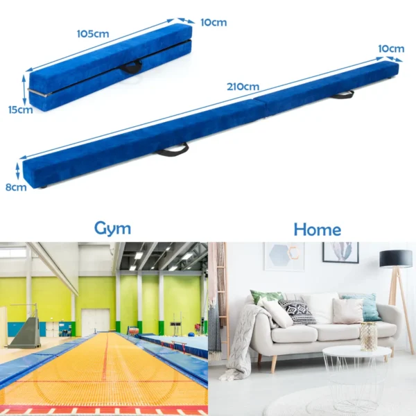 210 cm opvouwbare turnbalk evenwichtsbalk draagbare vloer balans balk met handvatten extra stevig gymnastiek materiaal blauw 2