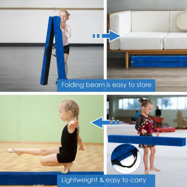 210 cm opvouwbare turnbalk evenwichtsbalk draagbare vloer balans balk met handvatten extra stevig gymnastiek materiaal blauw 4