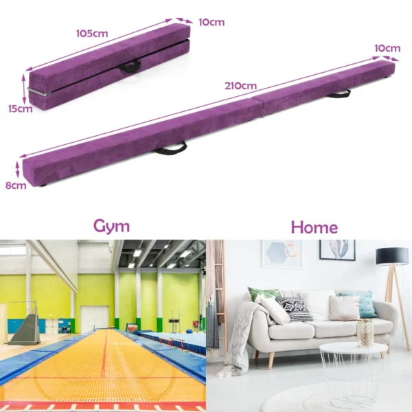 210 cm opvouwbare turnbalk evenwichtsbalk draagbare vloer balans balk met handvatten extra stevig gymnastiek materiaal paars 2