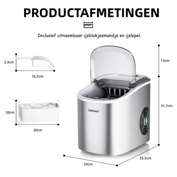 2,2 l draagbare ijsblokjes maker met kogelvormige ijsblokjes klaar in 6 minuten 12 kg/24 uur splitter 24,5 x 35,5 x 32 cm 3