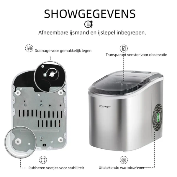 2,2 l draagbare ijsblokjes maker met kogelvormige ijsblokjes klaar in 6 minuten 12 kg/24 uur splitter 24,5 x 35,5 x 32 cm 6