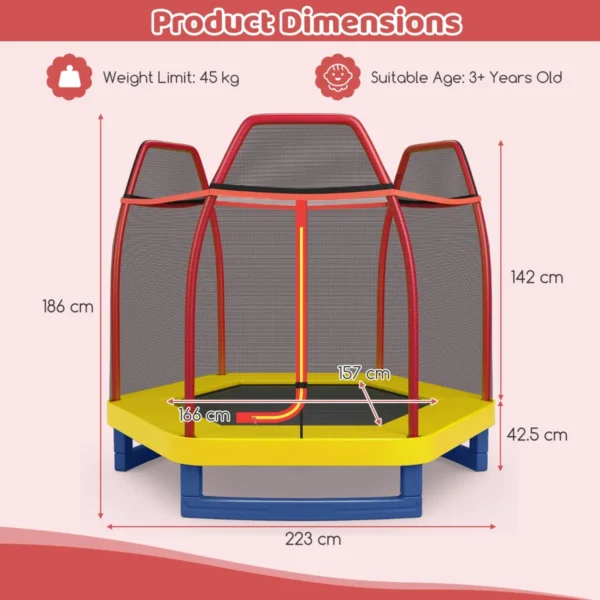 223cm trampoline voor kinderen met veiligheidsnet en springkussen buiten binnen recreatieve trampoline voor kleuters geel 3