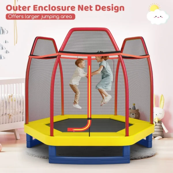 223cm trampoline voor kinderen met veiligheidsnet en springkussen buiten binnen recreatieve trampoline voor kleuters geel 5