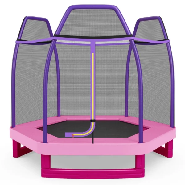 223cm trampoline voor kinderen met veiligheidsnet en springkussen buiten binnen recreatieve trampoline voor kleuters roze 2