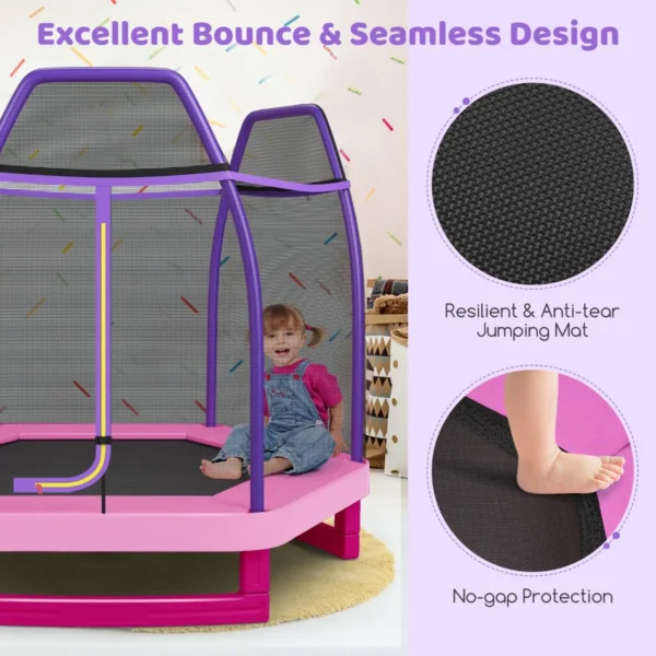 223cm trampoline voor kinderen met veiligheidsnet en springkussen buiten binnen recreatieve trampoline voor kleuters roze 7
