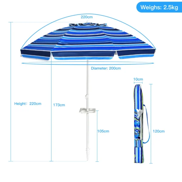 2,2m strandparaplu upf50 + zonbescherming draagbare parasol patioparaplu donkerblauw 5
