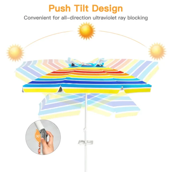 2,2m strandparaplu upf50+ zonbescherming draagbare parasol patioparaplu kleurrijk 6