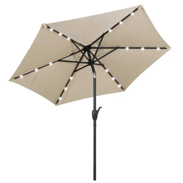 230 cm zonnescherm op zonne energie voor terras stevig zonnescherm met led verlichting kantelknop zwengel geventileerd beige 2