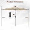230 cm zonnescherm op zonne energie voor terras stevig zonnescherm met led verlichting kantelknop zwengel geventileerd beige 3