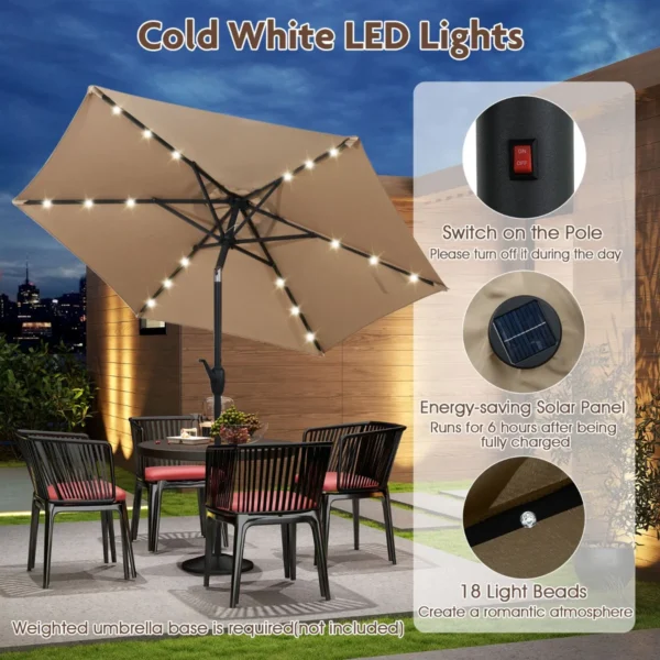 230 cm zonnescherm op zonne energie voor terras stevig zonnescherm met led verlichting kantelknop zwengel geventileerd beige 6