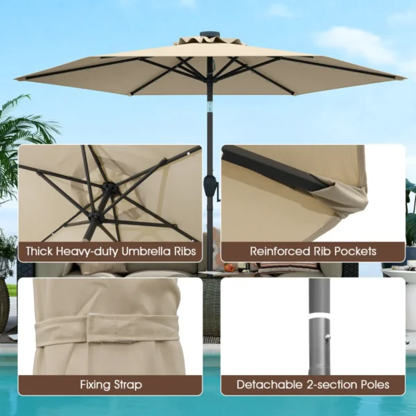 230 cm zonnescherm op zonne energie voor terras stevig zonnescherm met led verlichting kantelknop zwengel geventileerd beige 7