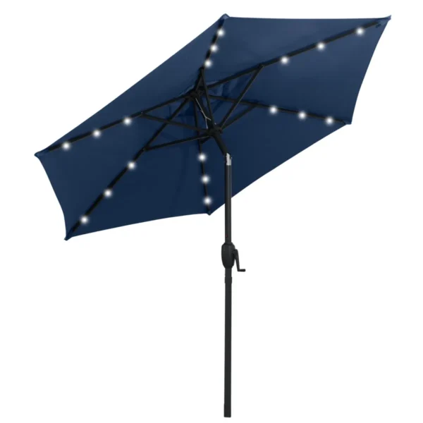 230 cm zonnescherm op zonne energie voor terras stevig zonnescherm met led verlichting kantelknop zwengel geventileerd donkerblauw 2