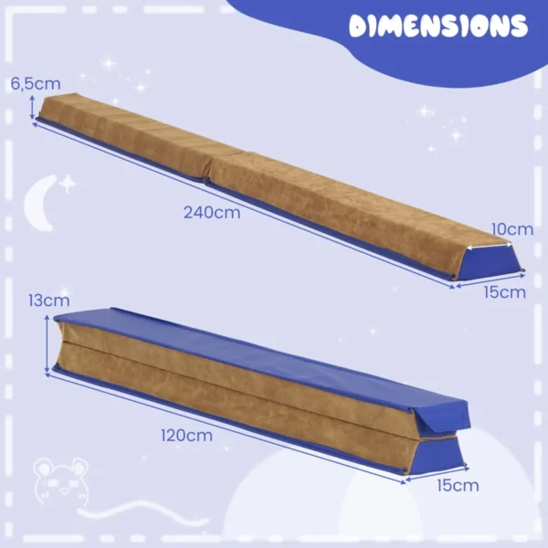 240 cm opvouwbare evenwichtsbalk draagbare turnbalk met zacht schuim & handgrepen voor kinderen thuis gymnastiek blauw 2