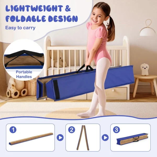 240 cm opvouwbare evenwichtsbalk draagbare turnbalk met zacht schuim & handgrepen voor kinderen thuis gymnastiek blauw 5