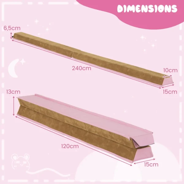 240 cm opvouwbare evenwichtsbalk draagbare turnbalk met zacht schuim & handgrepen voor kinderen thuis gymnastiek roze 2