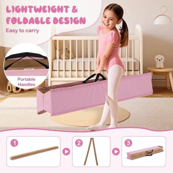 240 cm opvouwbare evenwichtsbalk draagbare turnbalk met zacht schuim & handgrepen voor kinderen thuis gymnastiek roze 5