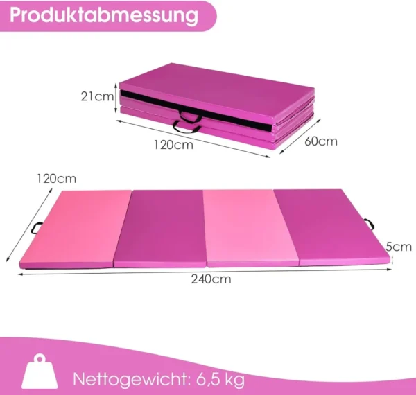 240 x 120 x 5cm gymnastiek mat opvouwbare oefenmat met handvat afneembare kunstleeren hoes lichtgewicht tumbling mat roze 2