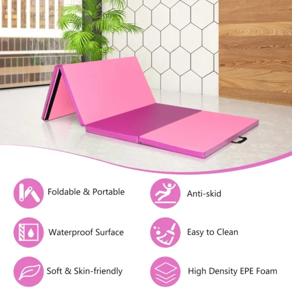 240 x 120 x 5cm gymnastiek mat opvouwbare oefenmat met handvat afneembare kunstleeren hoes lichtgewicht tumbling mat roze 3
