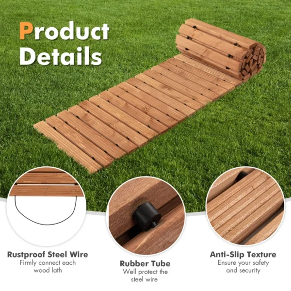 245 cm houten tuinpad recht weerbestendig buitenpad met staaldraad en antisliptextuur houten pad voor tuin binnenplaats aan zee 7