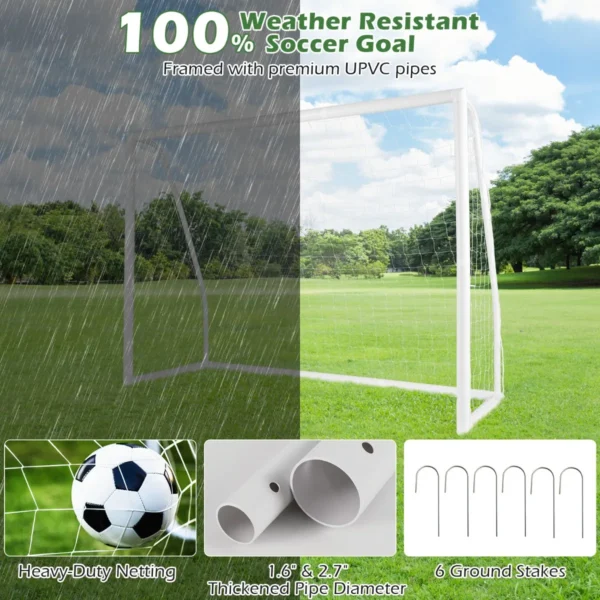 245 x 182 cm voetbaldoel weerbestendig voetbalnet & upvc frame met grondpennen en kegels voor training thuis en in de tuin 5