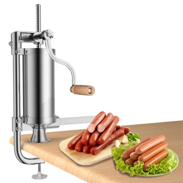 2,5kg worstvuller handmatig worstmachine van roestvrij staal worstmachine zilver worstpers met tafelklem worstspuit incl. 4 vulbuizen 1