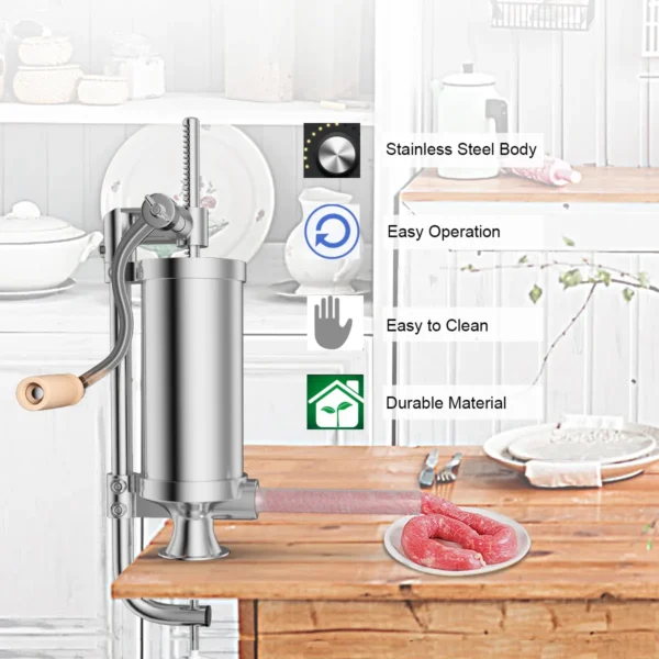 2,5kg worstvuller handmatig worstmachine van roestvrij staal worstmachine zilver worstpers met tafelklem worstspuit incl. 4 vulbuizen 5