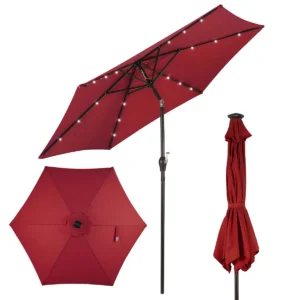 2,7 m kantelbare parasol met led verlichting op zonne energie verkeerslicht parasol tuinparasol stalen steel polyester stof rood 1