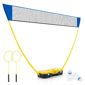 270 x 160 cm badmintonnet en racketset draagbare badmintonset 2 shuttlecocks premium net 2 rackets opbergdoos geel 1