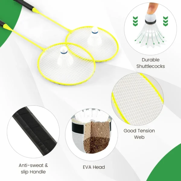 270 x 160 cm badmintonnet en racketset draagbare badmintonset 2 shuttlecocks premium net 2 rackets opbergdoos groen 6