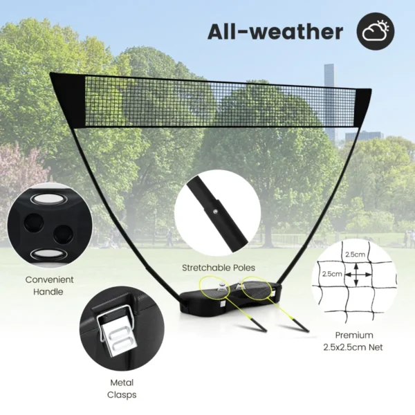 270 x 160 cm badmintonnet en racketset draagbare badmintonset 2 shuttlecocks premium net 2 rackets opbergdoos zwart 3