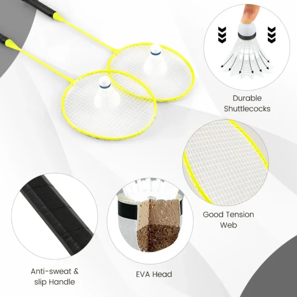 270 x 160 cm badmintonnet en racketset draagbare badmintonset 2 shuttlecocks premium net 2 rackets opbergdoos zwart 6