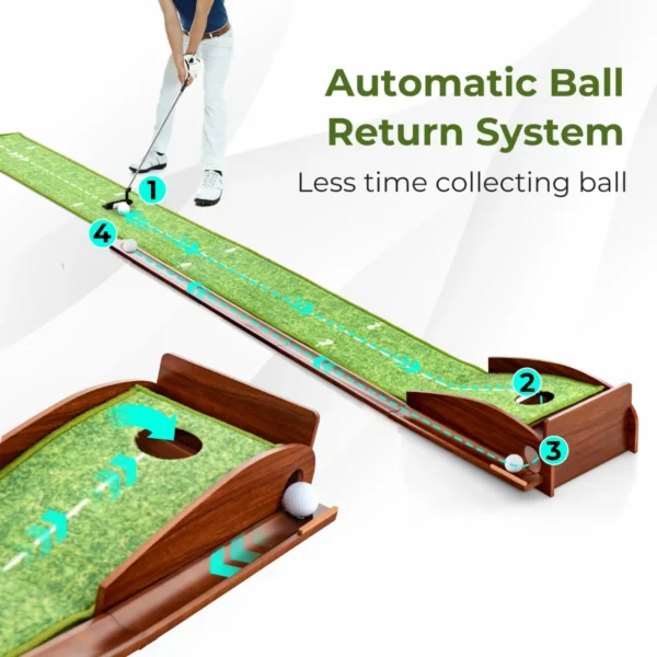 274 cm golf putting oefenmat golf puttingbaan met automatische balterugloop met 1 hole richtlijn 3 golfballen voor binnen/buiten gebruik 3