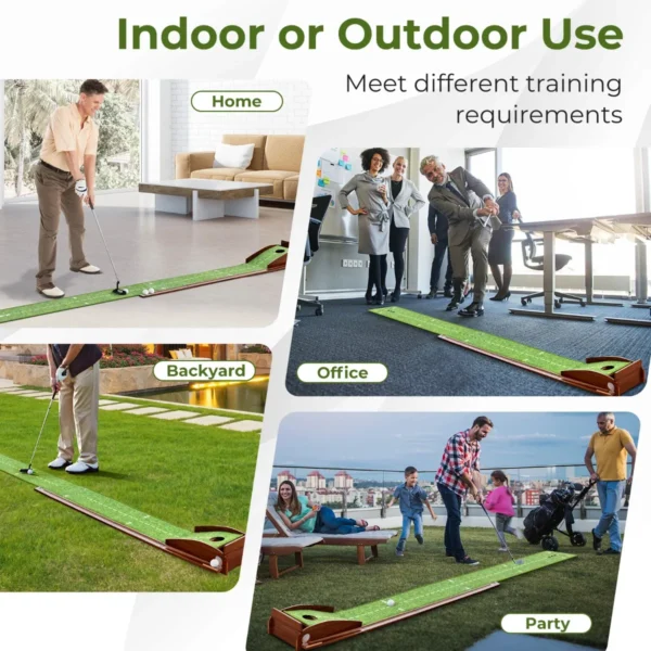 274 cm golf putting oefenmat golf puttingbaan met automatische balterugloop met 1 hole richtlijn 3 golfballen voor binnen/buiten gebruik 5
