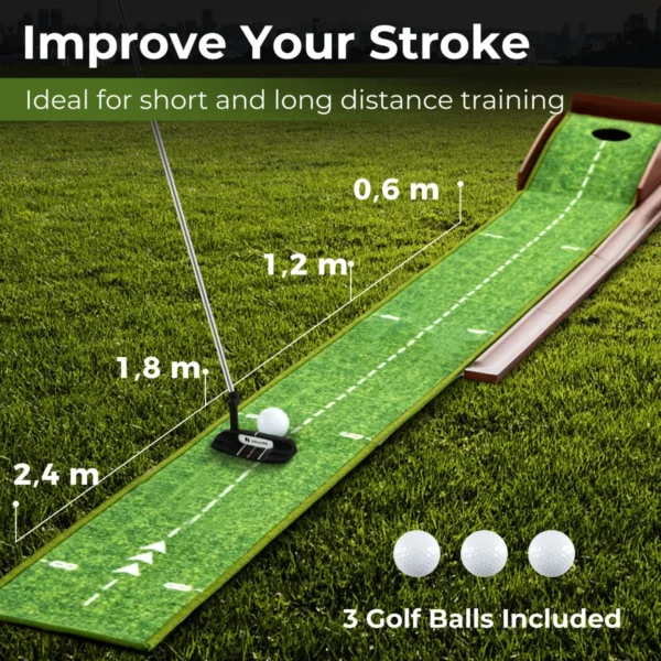 274 cm golf putting oefenmat golf puttingbaan met automatische balterugloop met 1 hole richtlijn 3 golfballen voor binnen/buiten gebruik 7