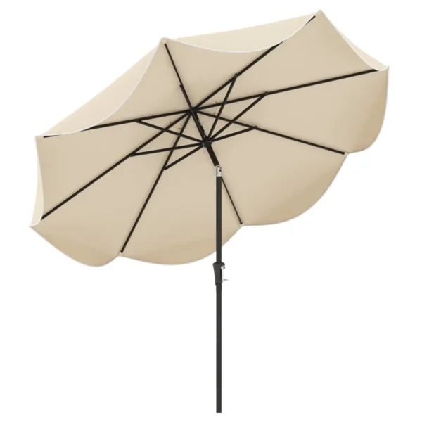 280 cm terras parasol met zwengel kanteling met drukknop marktparasol met dubbele luifel robuust buitenparasol beige 1