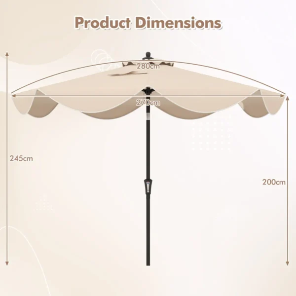 280 cm terras parasol met zwengel kanteling met drukknop marktparasol met dubbele luifel robuust buitenparasol beige 2